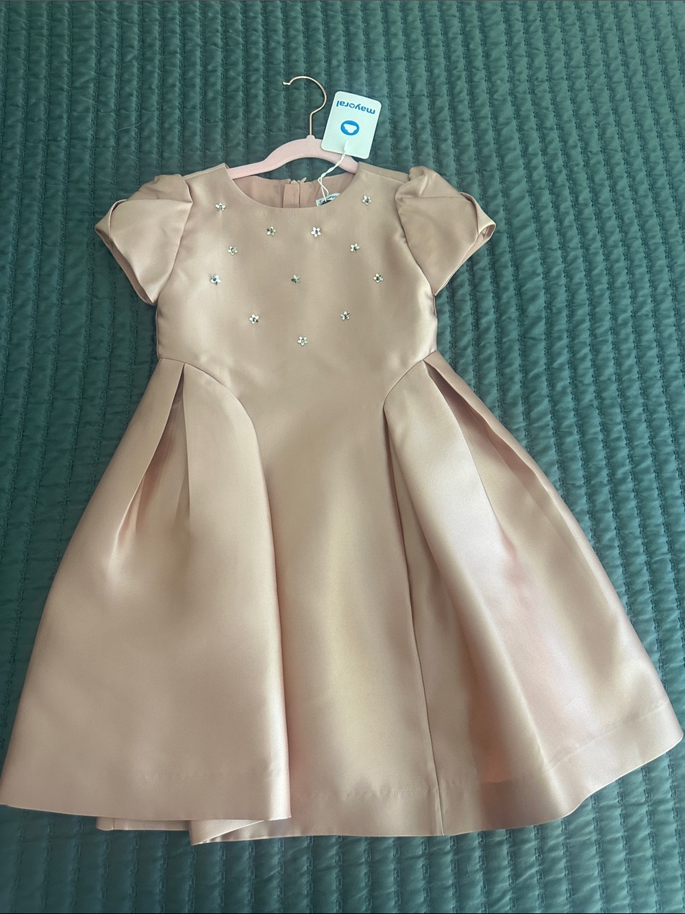 Gorgeous Mayoral Blush Satin Girls' Formal Dress with Floral Gems - 6